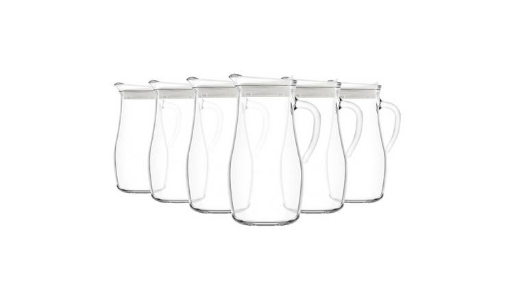 LAV Misket Glass Water Jugs with Silicone Lid - Clear/White - Pack of 6