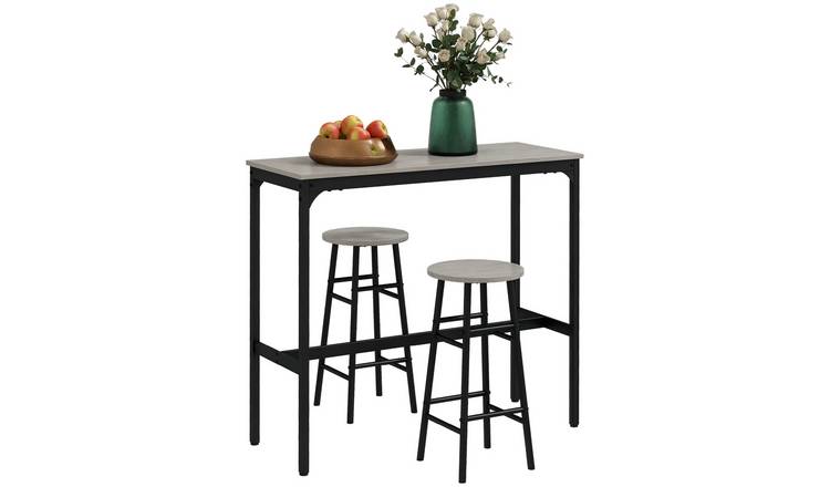 HOMCOM 3 Piece  Bar Table and Stools Set - Grey