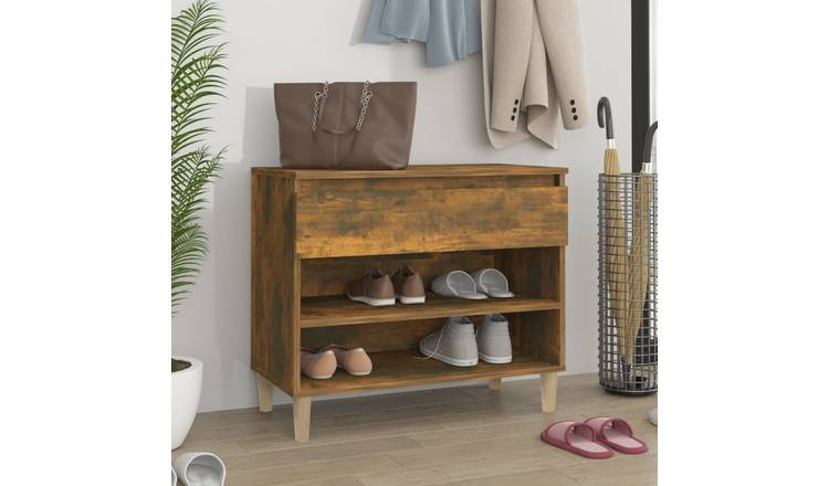 Walplus Solid Wood Shoe Cabinet - Smoked Oak - 70 x 36 x 60 cm