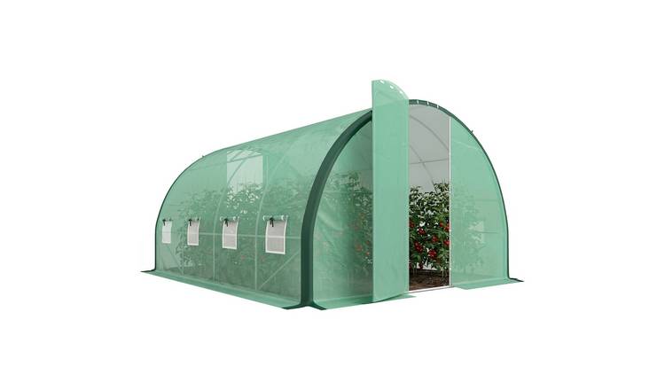 Outsunny Polytunnel Greenhouse with 2 Hinged Doors - Green