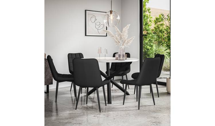 Furniture Online Malvern Nova Marble Top Dining Table & 6 Black Chairs