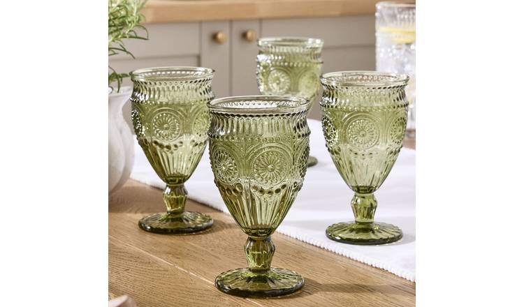 Dibor Set of 4 Palmas Glass Wine Glasses - Green