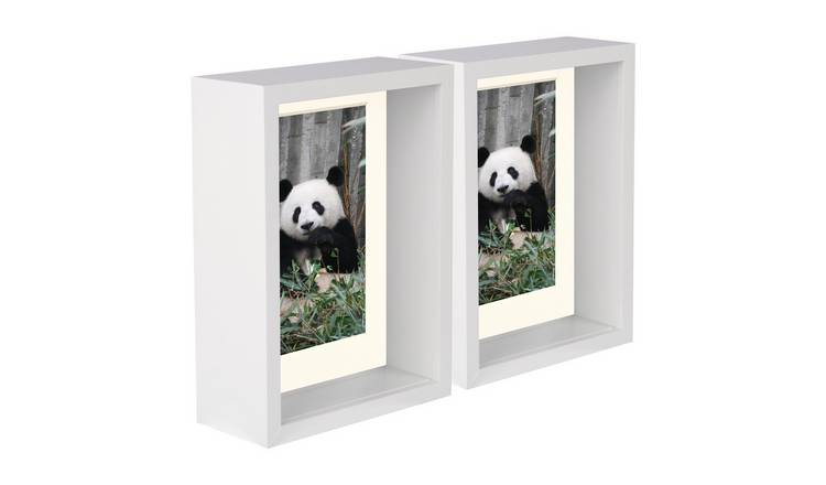 Nicola Spring 3D Deep Box Photo Frames - 5x7" with Mount - White - Set of 2