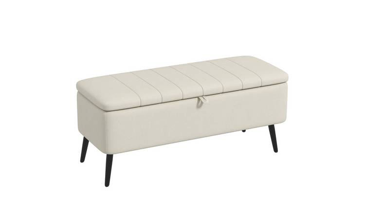 HOMCOM Rectangular Upholstered Storage Ottoman with Flip Top - Cream White