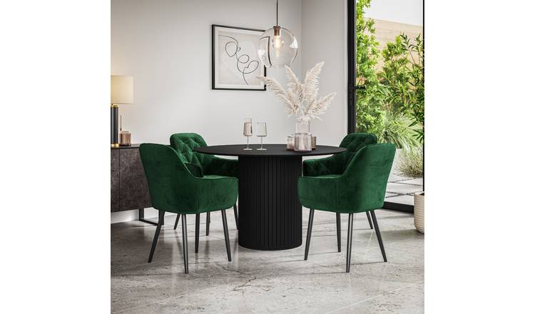 Furniture Online Arlo Anika Black Top w Blk Legs Dining Table & 4 Green Chairs