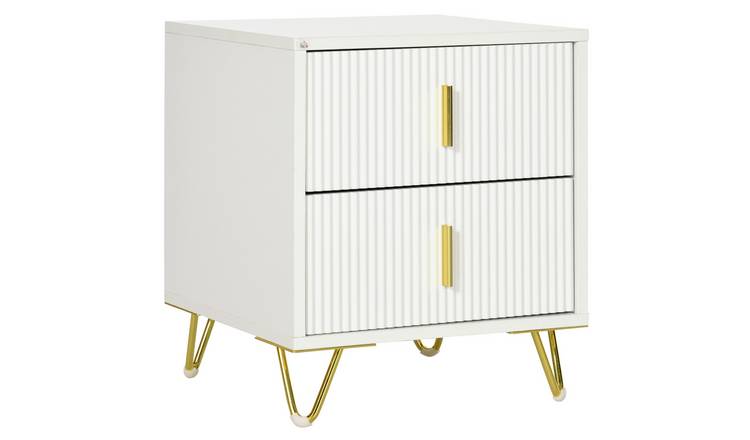 HOMCOM 2 Drawers Bedside Table with Hairpin Legs - White