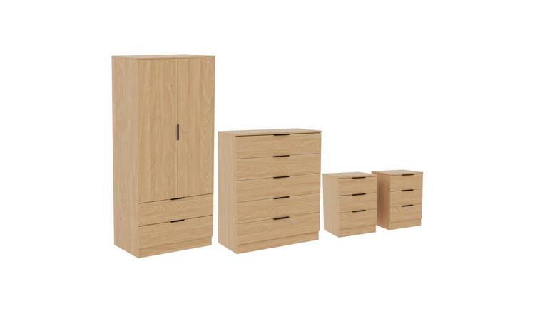 Vida Designs Trega Bedroom Set (Bedsides, 5 Drawer Chest, 2x2 Wardrobe) - Pine