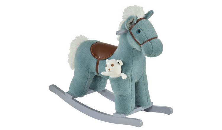 HOMCOM Plush Realistic Sounds Toddler Rocking Horse - Blue