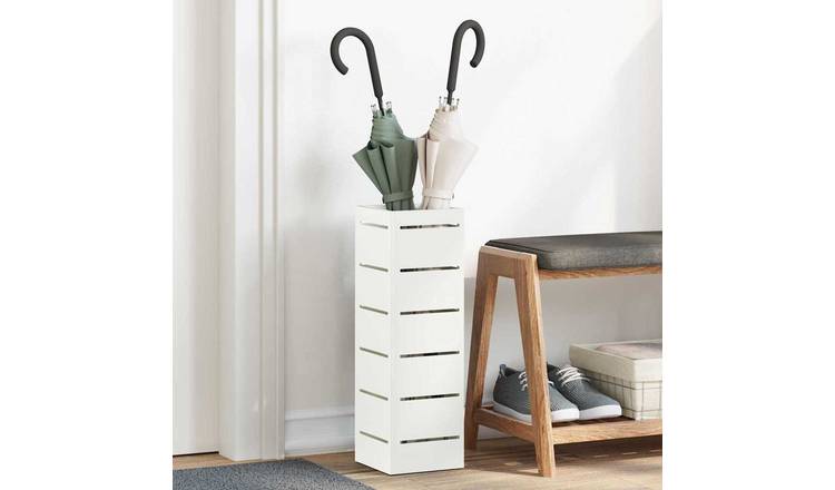 Walplus Steel Umbrella Stand with Storage - White - 15.5 x 15.5 x 49 cm
