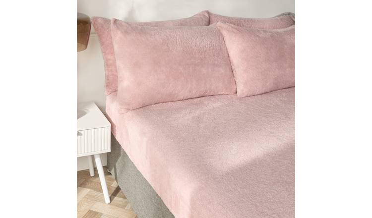 OHS Teddy Fleece Thermal Fitted Bed Sheet Blush - Single