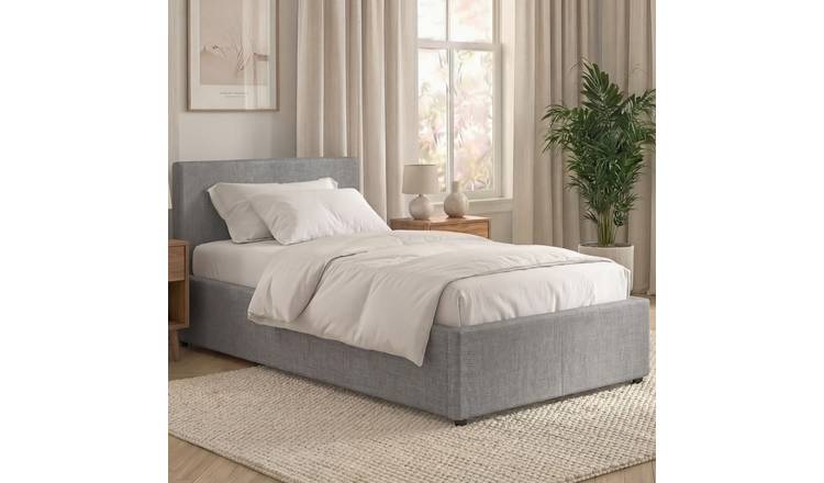 Vida Designs Veronica Linen Single Ottoman Bed With Foam Mattress - Grey
