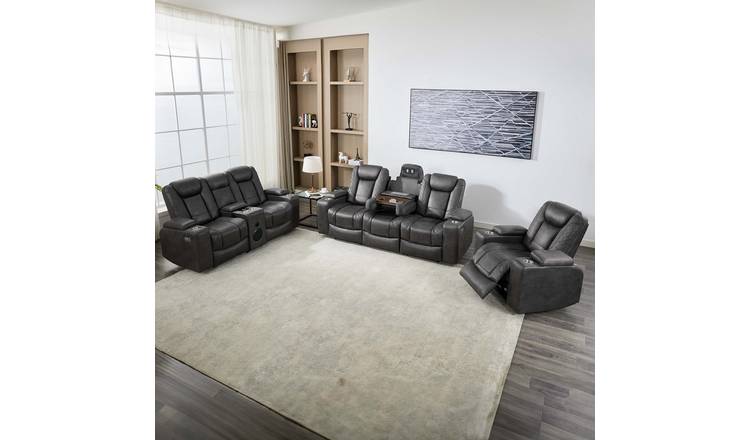 Furniture Online Ashton Electric Recliner Fabric 1+2+3 Seater Sofa Set - Grey