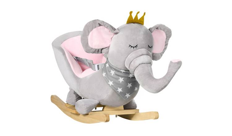 HOMCOM Plush Elephant Sound Safety Belt Baby Rocking Horse