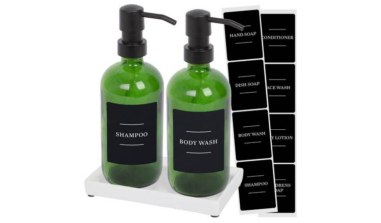 Harbour Housewares 2pc Soap Dispenser Set & Labels  - Green/Black