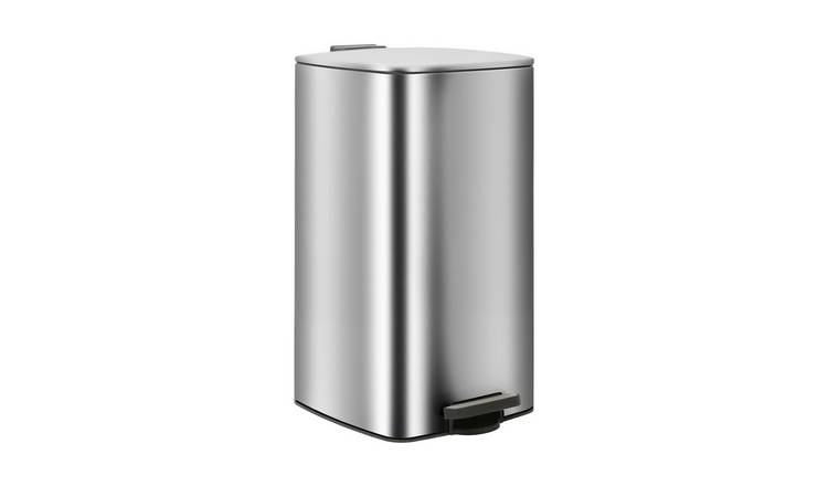 Harbour Housewares Square Stainless Steel Kitchen Pedal Bin - 30L - Chrome