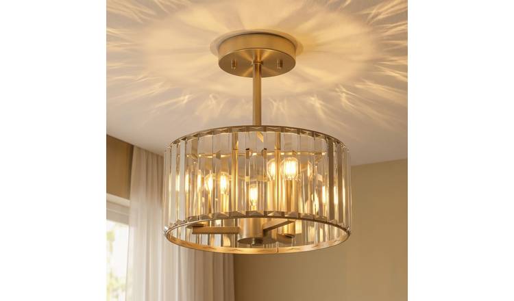 HOMCOM 29cm E14 Base 3 Light Crystal Ceiling Light Fixture - Gold
