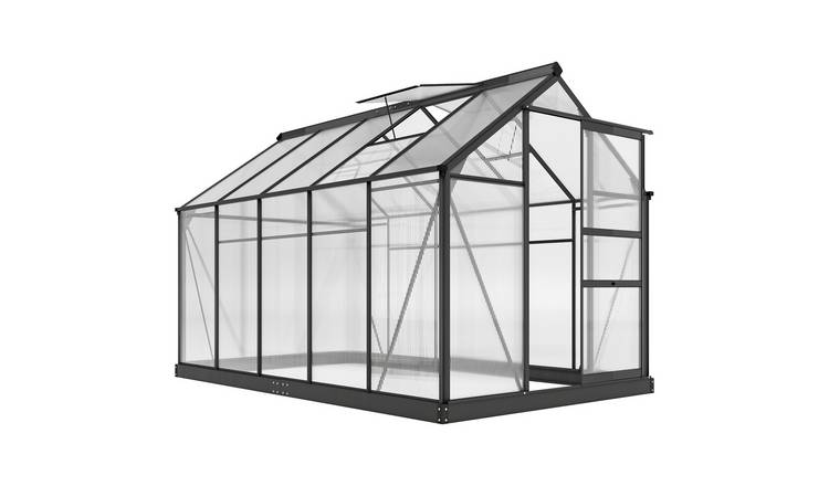 Outsunny Polycarbonate 2 Roof Vents Aluminium Frame Greenhouse – Grey