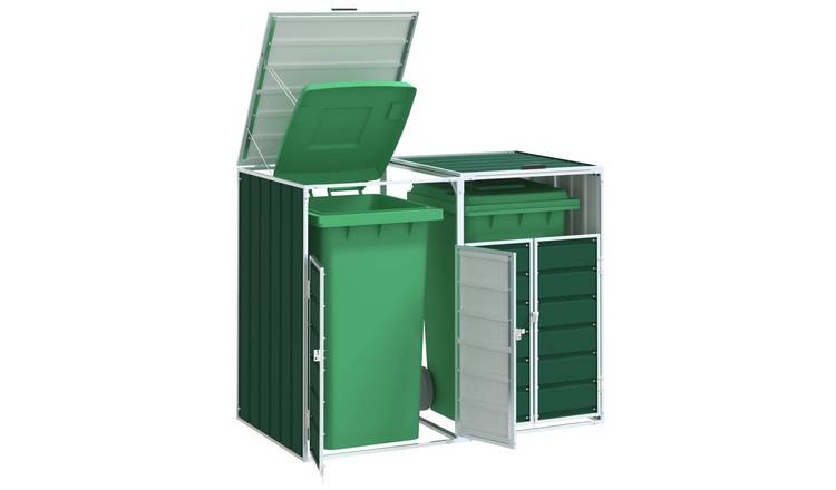 Walplus Double Steel Wheelie Bin Store - Green - 144 x 81 x 113 cm