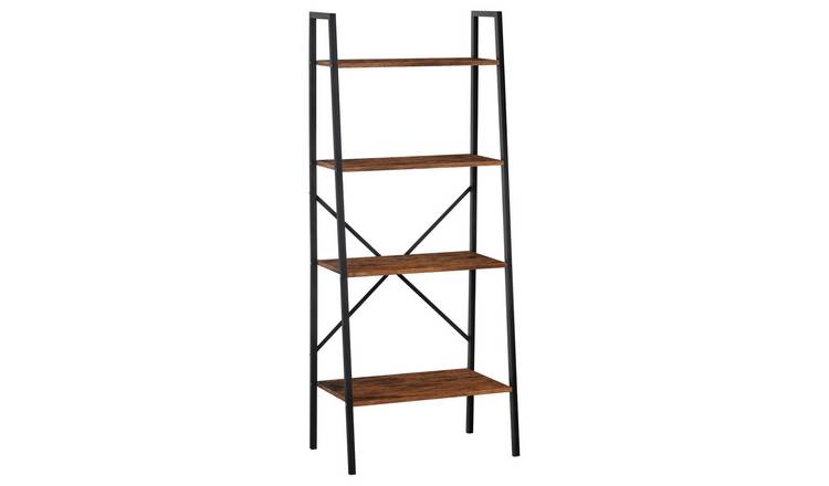 HOMCOM 4 Tier Industrial Storage Bookcase - Brown