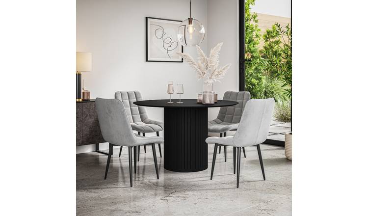 Furniture Online Arlo Nova Black Top w Blk Legs Dining Table & 6 Grey Chairs