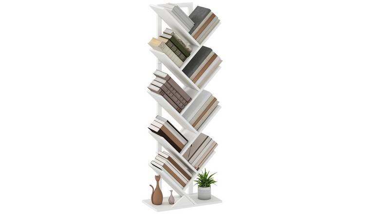HOMCOM 9 Tier Industrial Freestanding Tree Bookcase - White