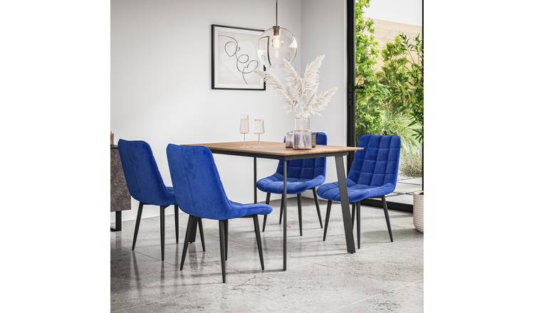Furniture Online Haydon Nova Oak Effect Dining Table & 4 Blue Chairs