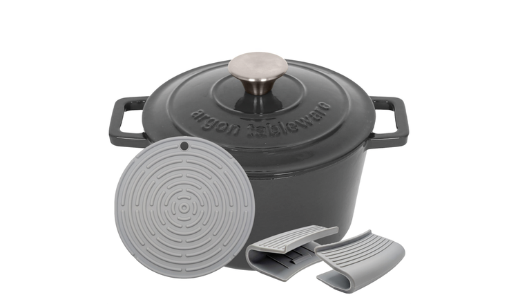 Argon Tableware Round Cast Iron Casserole Dish - Slate Grey
