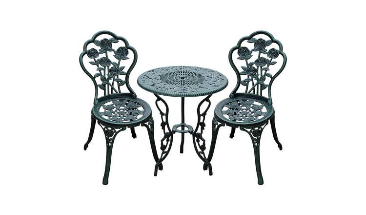 Outsunny 2seater Aluminium Garden Bistro Set with Umbrella Hole - Antique Green