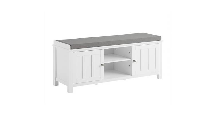 SoBuy 2 Door 1 Adjustable Shelf Removable Cushion Shoe Storage Bench  - White