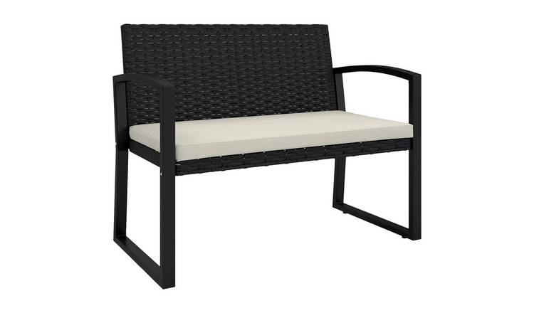 Outsunny 2 Seater Rattan Garden Bench with Cushion - Black & Beige