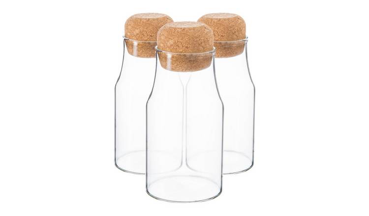 Argon Tableware Glass Storage Bottles with Cork Lids - Pack of 3