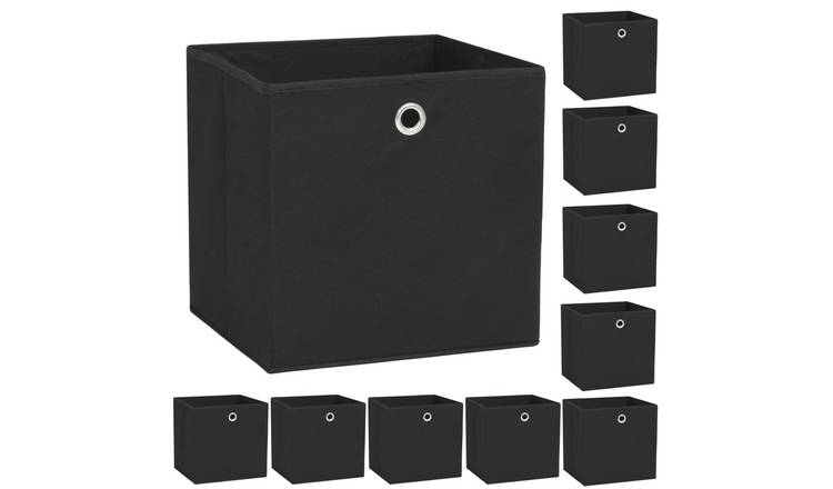 Walplus Pack of 10 Fabric Storage Boxes Non-woven - Black - 32 x 32 x 32 cm