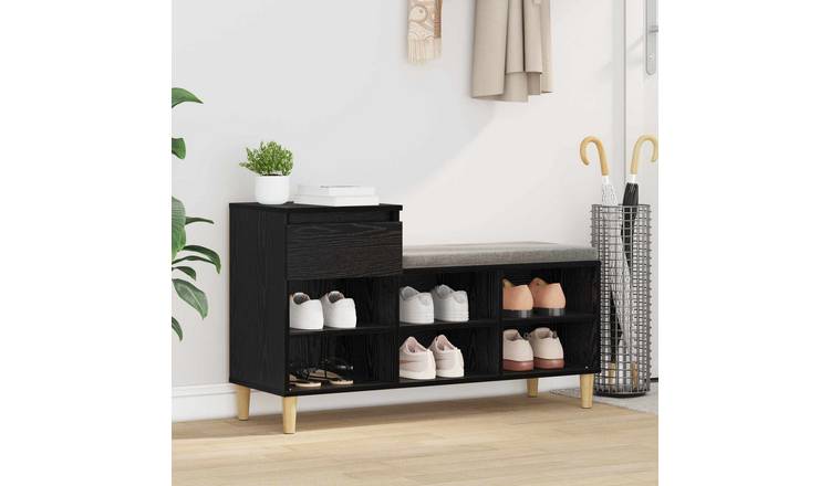 Walplus Engineered Wood Shoe Cabinet - Black Oak - 102 x 36 x 60 cm