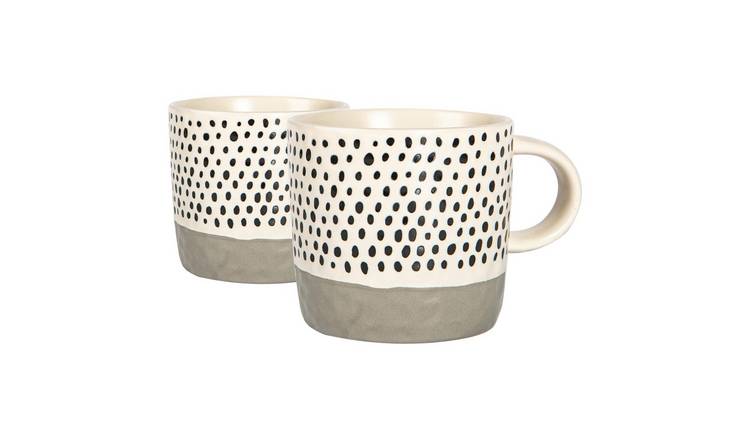 Nicola Spring Ceramic Dipped Dots Coffee Mugs - 385ml - Grey - Pack of 2
