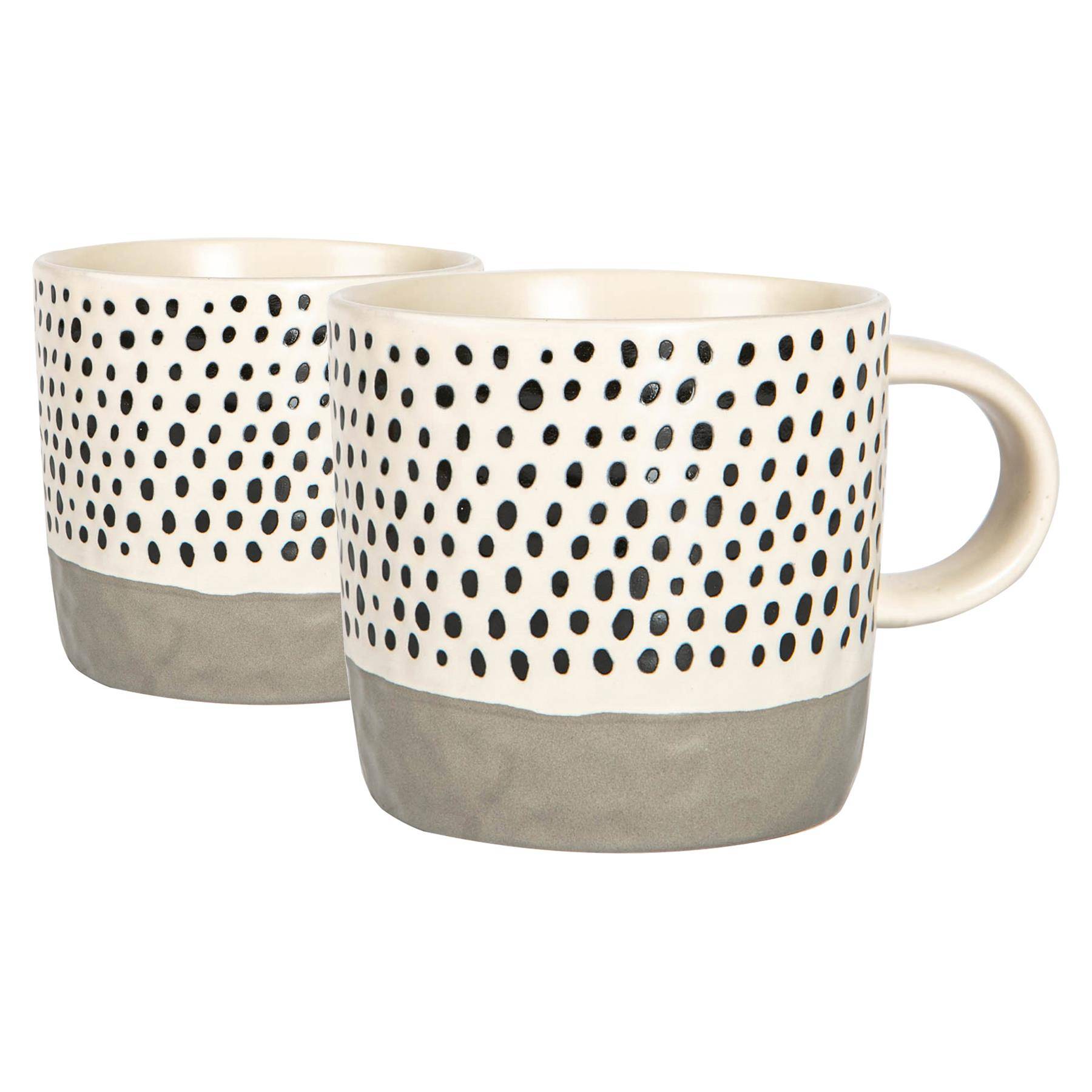 Nicola Spring Ceramic Dipped Dots 385ml Coffee Mugs Pack of 2 - Grey - Image 1