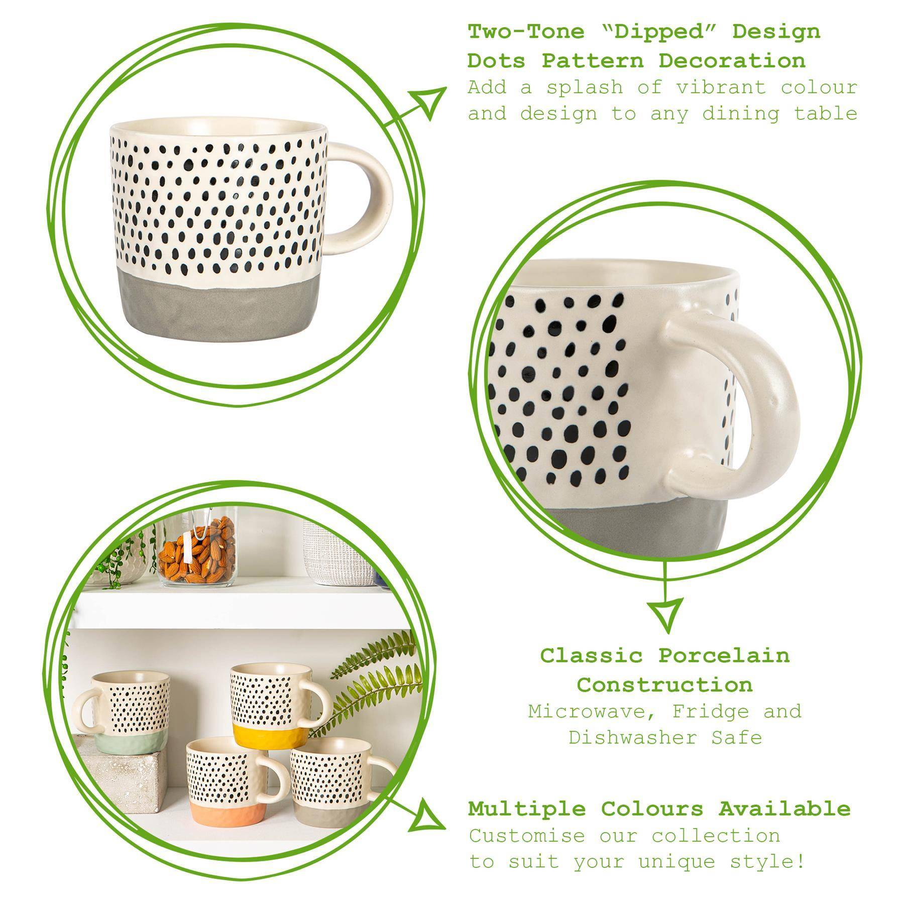 Nicola Spring Ceramic Dipped Dots 385ml Coffee Mugs Pack of 2 - Grey - Image 2