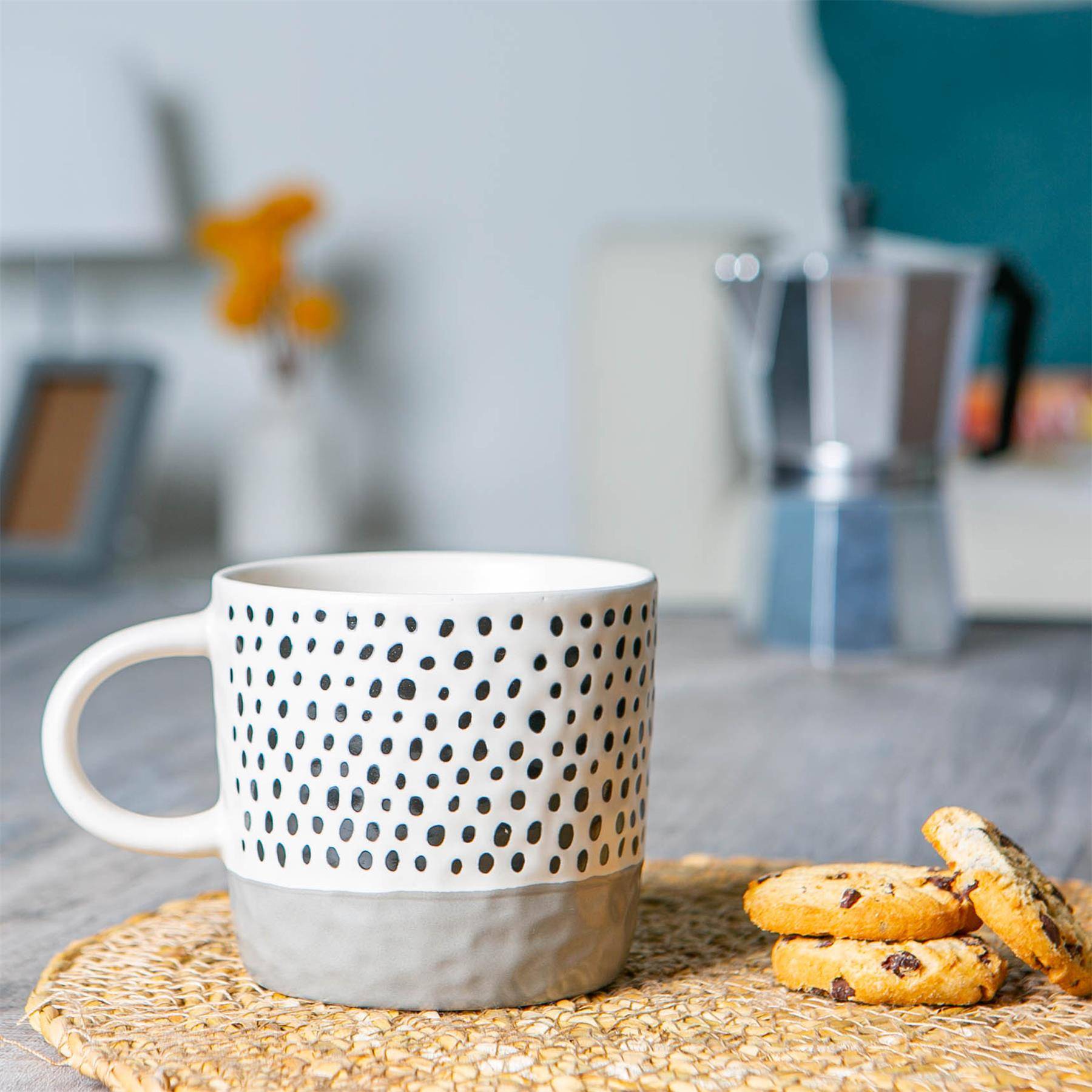 Nicola Spring Ceramic Dipped Dots 385ml Coffee Mugs Pack of 2 - Grey - Image 6