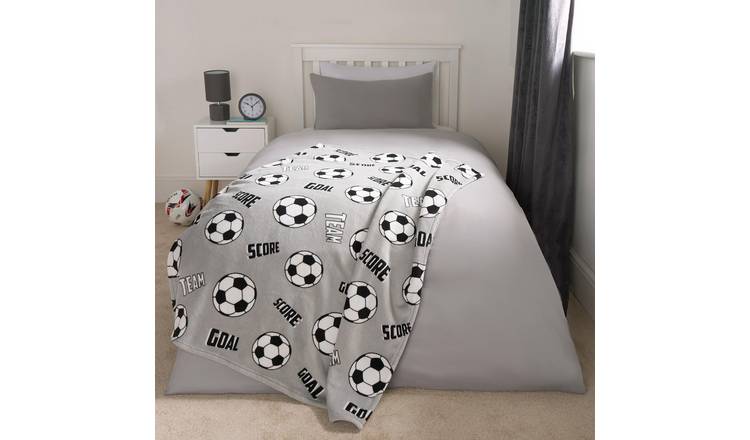 OHS Kids Football Print Blanket Throw 100 x 120cm - Grey