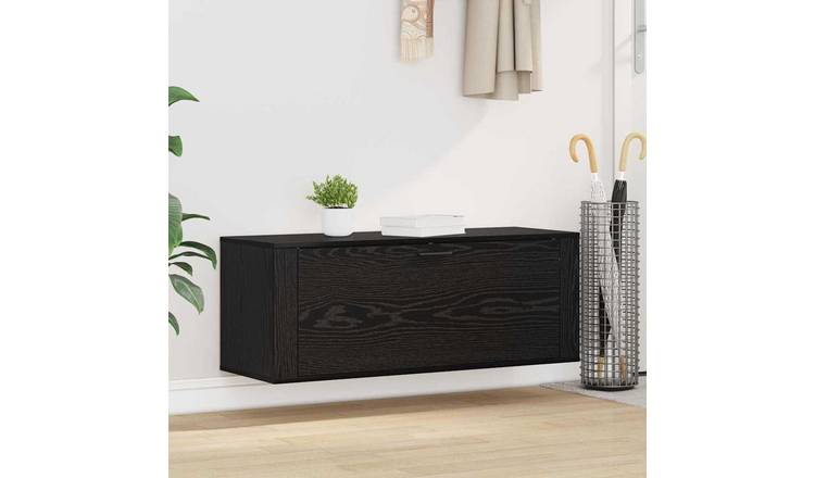 Walplus Engineered Wood Shoe Cabinet - Black Oak - 100 x 35 x 38 cm