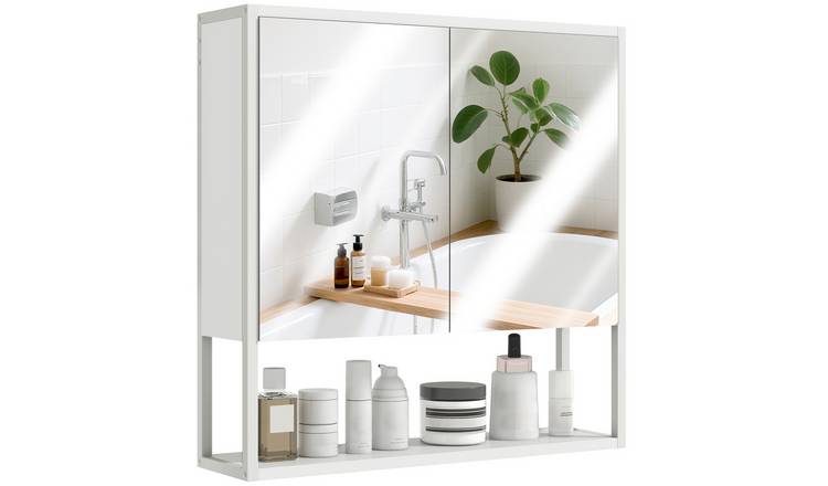 HOMCOM Bathroom Mirror Cabinet Wall Mounted with Soft-Close Doors - White