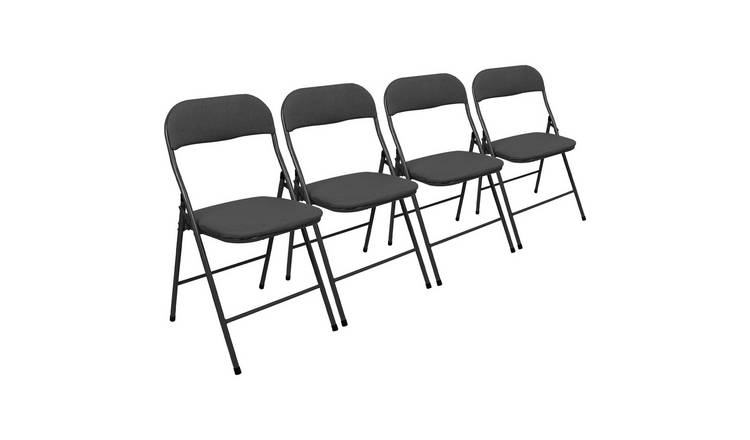 Harbour Housewares Fabric Padded Metal Folding Chairs - Black - Pack of 4
