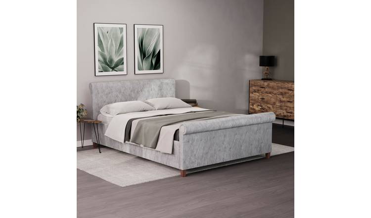 Vida Designs Vittorio Crushed Velvet Double Bed - Silver