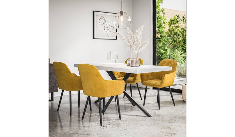 Furniture Online Donni Anika Marble Effect Dining Table & 4 Mustard Chairs