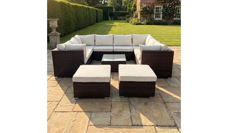 Artemis Home Oliena 10 Seat Modular Rattan Small U-Shape Furniture - Brown