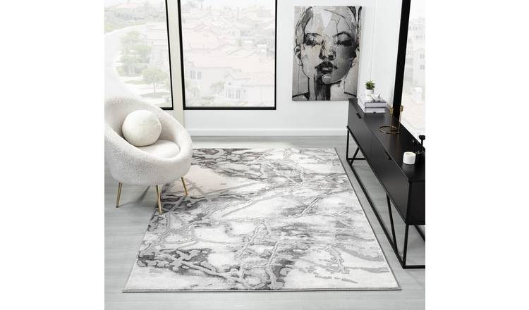 DS Living Carrara Marble Effect Rug - Dark Grey & Pearl Grey - 150x80cm