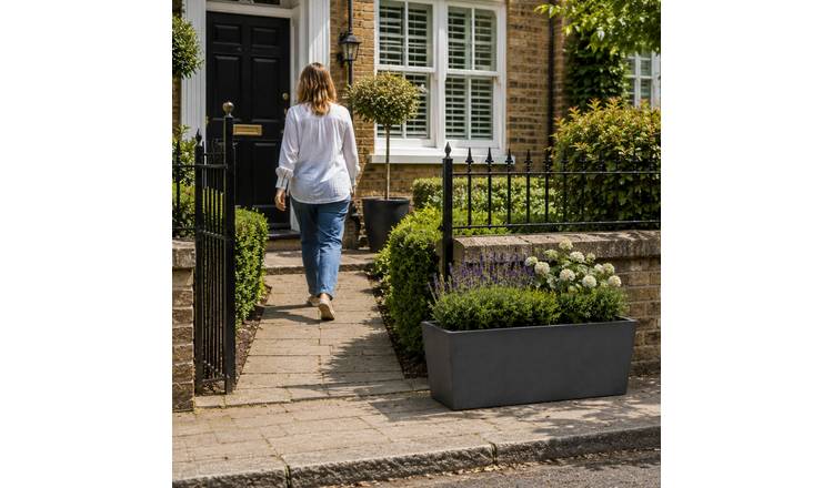 Fargro Home and Garden 68L Polystone Wide Rectangular Planter - Charcoal Black