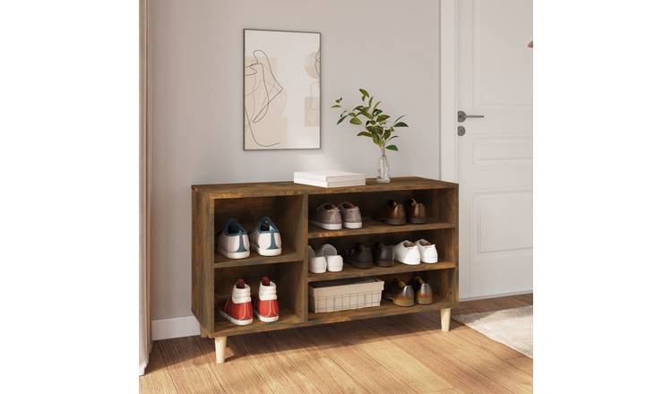 Walplus Solid Wood Shoe Cabinet - Smoked Oak - 102 x 36 x 60 cm