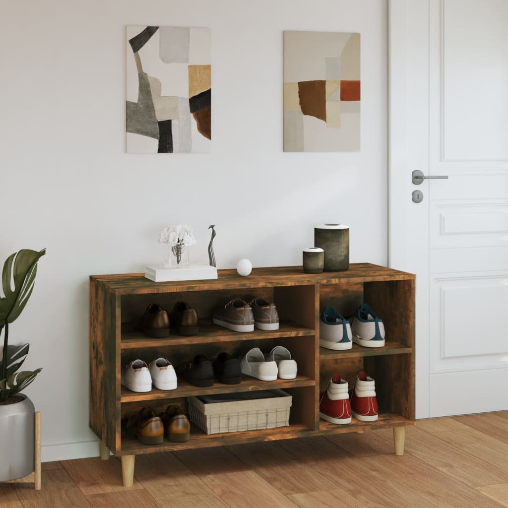 Walplus Solid Wood Shoe Cabinet - Smoked Oak - 102 x 36 x 60 cm - Image 3