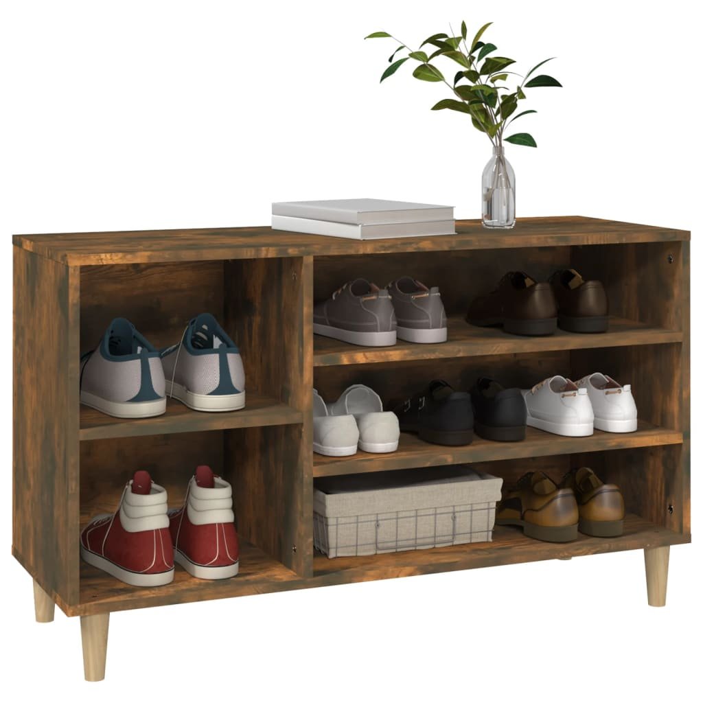 Walplus Solid Wood Shoe Cabinet - Smoked Oak - 102 x 36 x 60 cm - Image 4