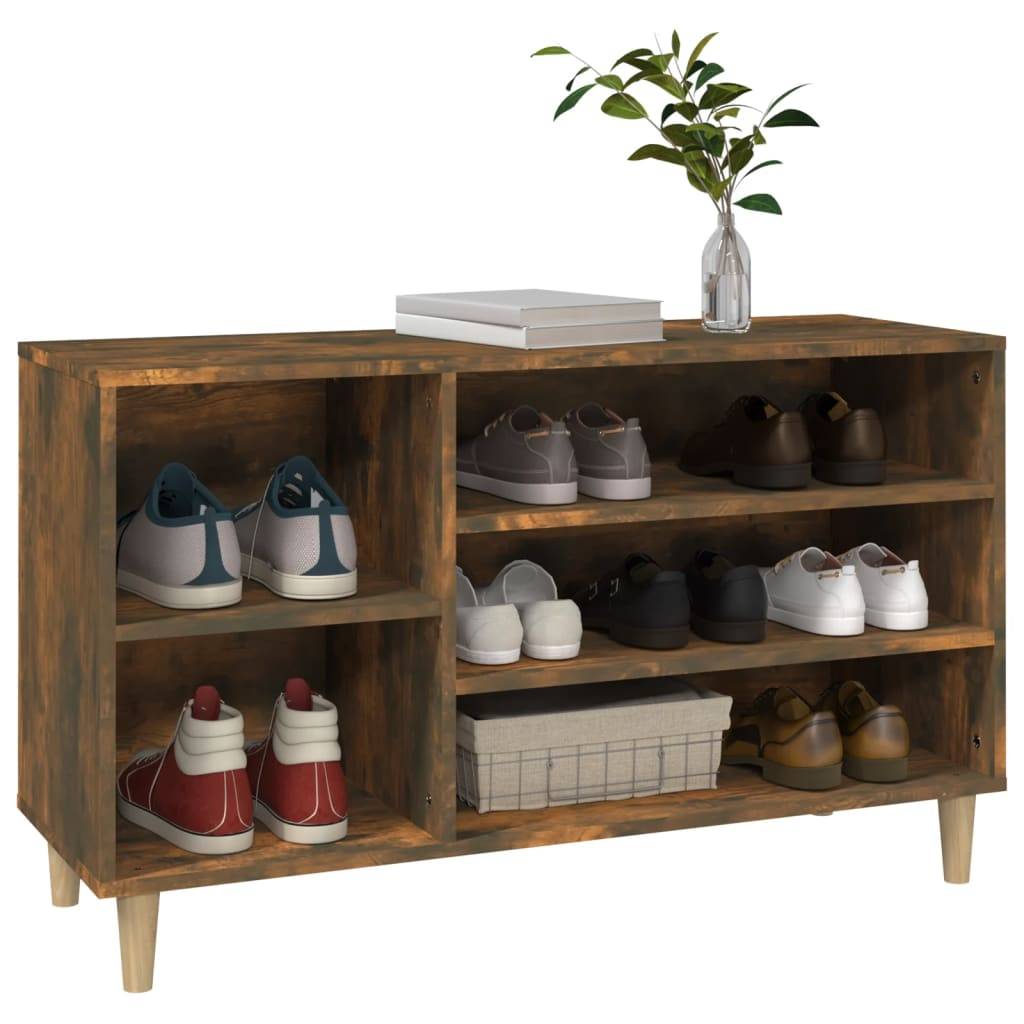 Walplus Solid Wood Shoe Cabinet - Smoked Oak - 102 x 36 x 60 cm - Image 4